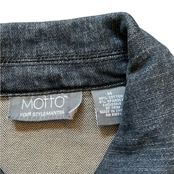 MOttO Jeans Jacket 3/4 sleeves, tailored, shoulder patches, feminine style, Sz M - Picture 4 of 6